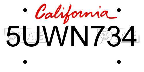 5UWN734 California License Plate