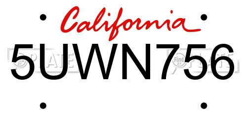 5UWN756 California License Plate
