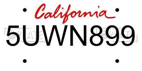 5UWN899 California License Plate