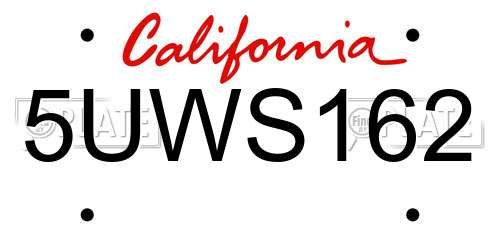 5UWS162 California License Plate