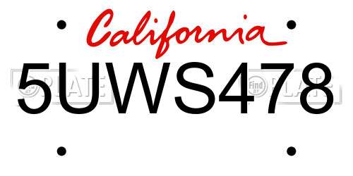 5UWS478 California License Plate