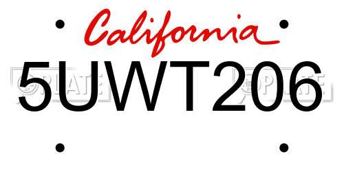 5UWT206 California License Plate