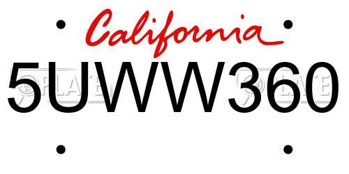 5UWW360 California License Plate