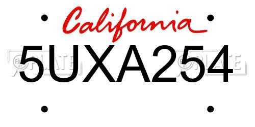 5UXA254 California License Plate