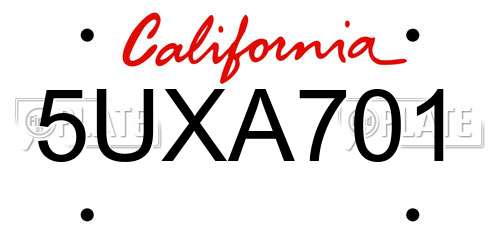 5UXA701 California License Plate