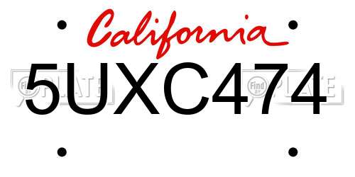 5UXC474 California License Plate