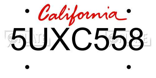 5UXC558 California License Plate