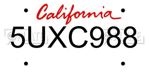 5UXC988 California License Plate