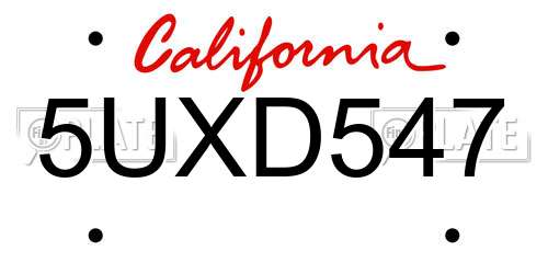 5UXD547 California License Plate