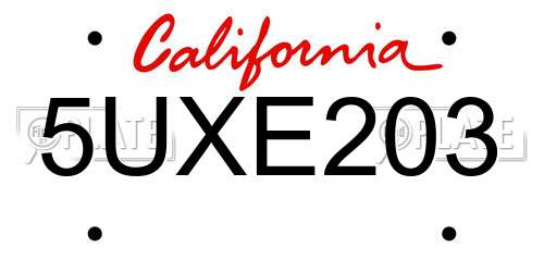5UXE203 California License Plate