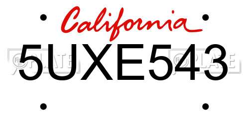 5UXE543 California License Plate