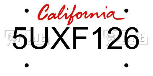 5UXF126 California License Plate