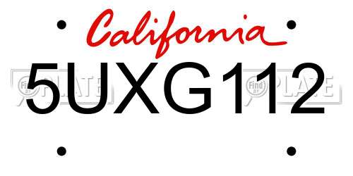5UXG112 California License Plate