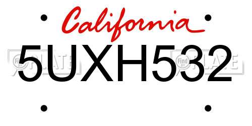 5UXH532 California License Plate