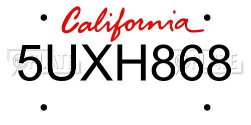 5UXH868 California License Plate