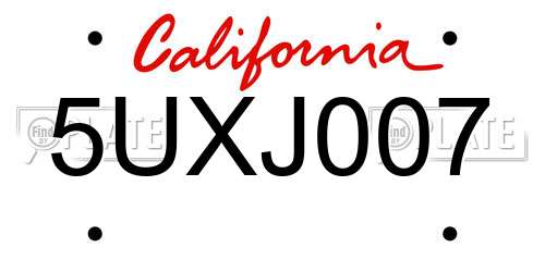 5UXJ007 California License Plate