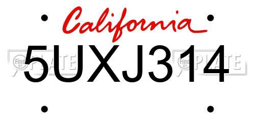 5UXJ314 California License Plate
