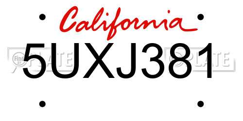 5UXJ381 California License Plate