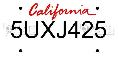5UXJ425 California License Plate