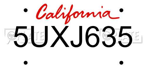 5UXJ635 California License Plate