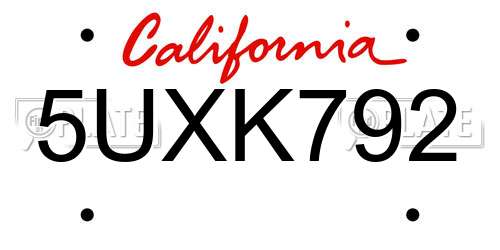 5UXK792 California License Plate