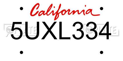 5UXL334 California License Plate