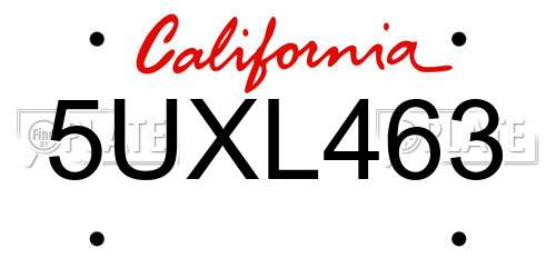 5UXL463 California License Plate