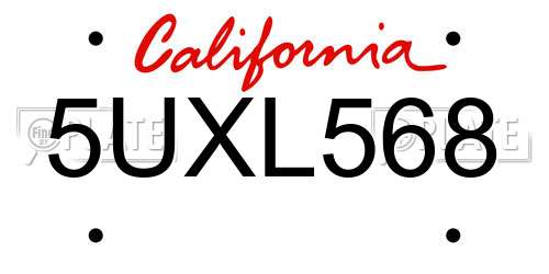 5UXL568 California License Plate