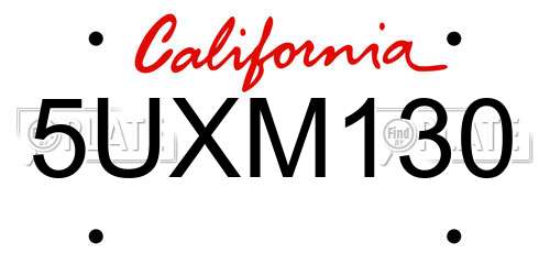 5UXM130 California License Plate