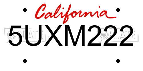 5UXM222 California License Plate