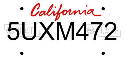 5UXM472 California License Plate