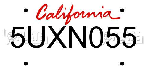 5UXN055 California License Plate