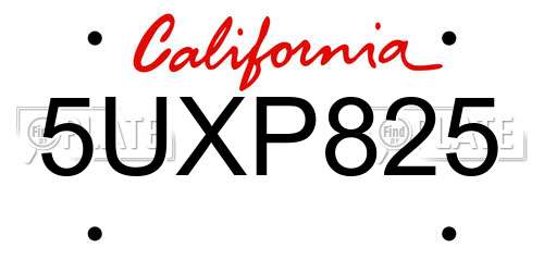 5UXP825 California License Plate