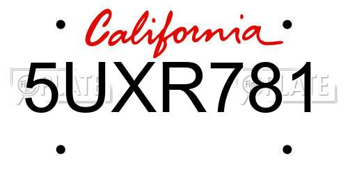 5UXR781 California License Plate