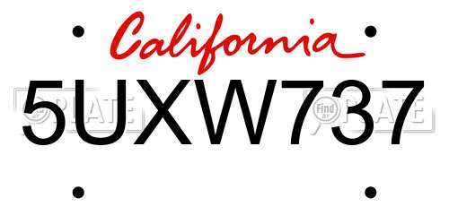 5UXW737 California License Plate