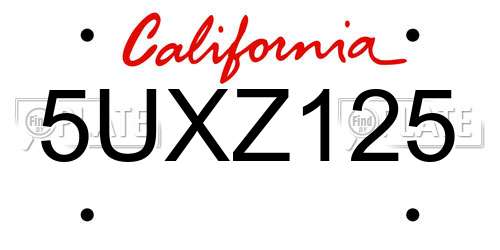 5UXZ125 California License Plate