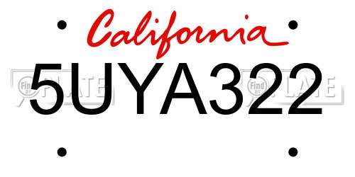 5UYA322 California License Plate