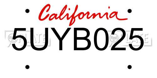5UYB025 California License Plate