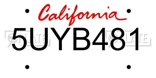 5UYB481 California License Plate