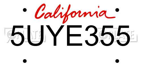 5UYE355 California License Plate