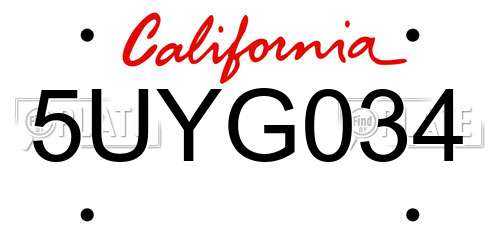 5UYG034 California License Plate