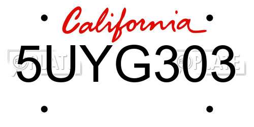 5UYG303 California License Plate