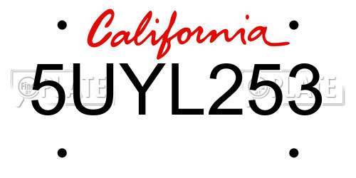 5UYL253 California License Plate