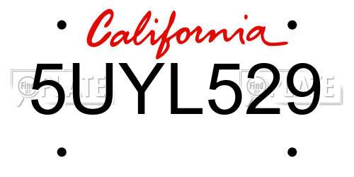 5UYL529 California License Plate