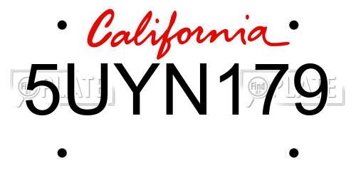 5UYN179 California License Plate