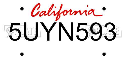 5UYN593 California License Plate
