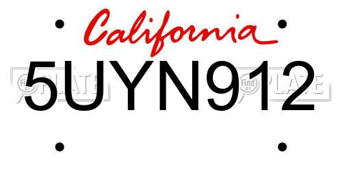 5UYN912 California License Plate