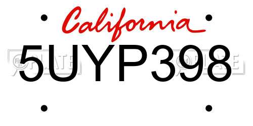 5UYP398 California License Plate