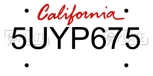 5UYP675 California License Plate