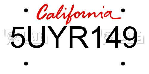 5UYR149 California License Plate